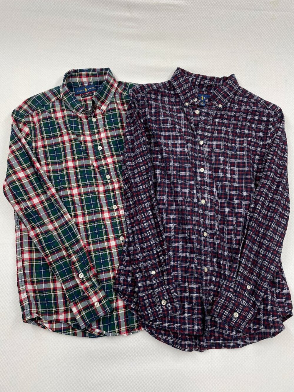 2 Polo Ralph Lauren Plaid Button Cotton Dress Shirt Lot Youth Boys Large 14-16